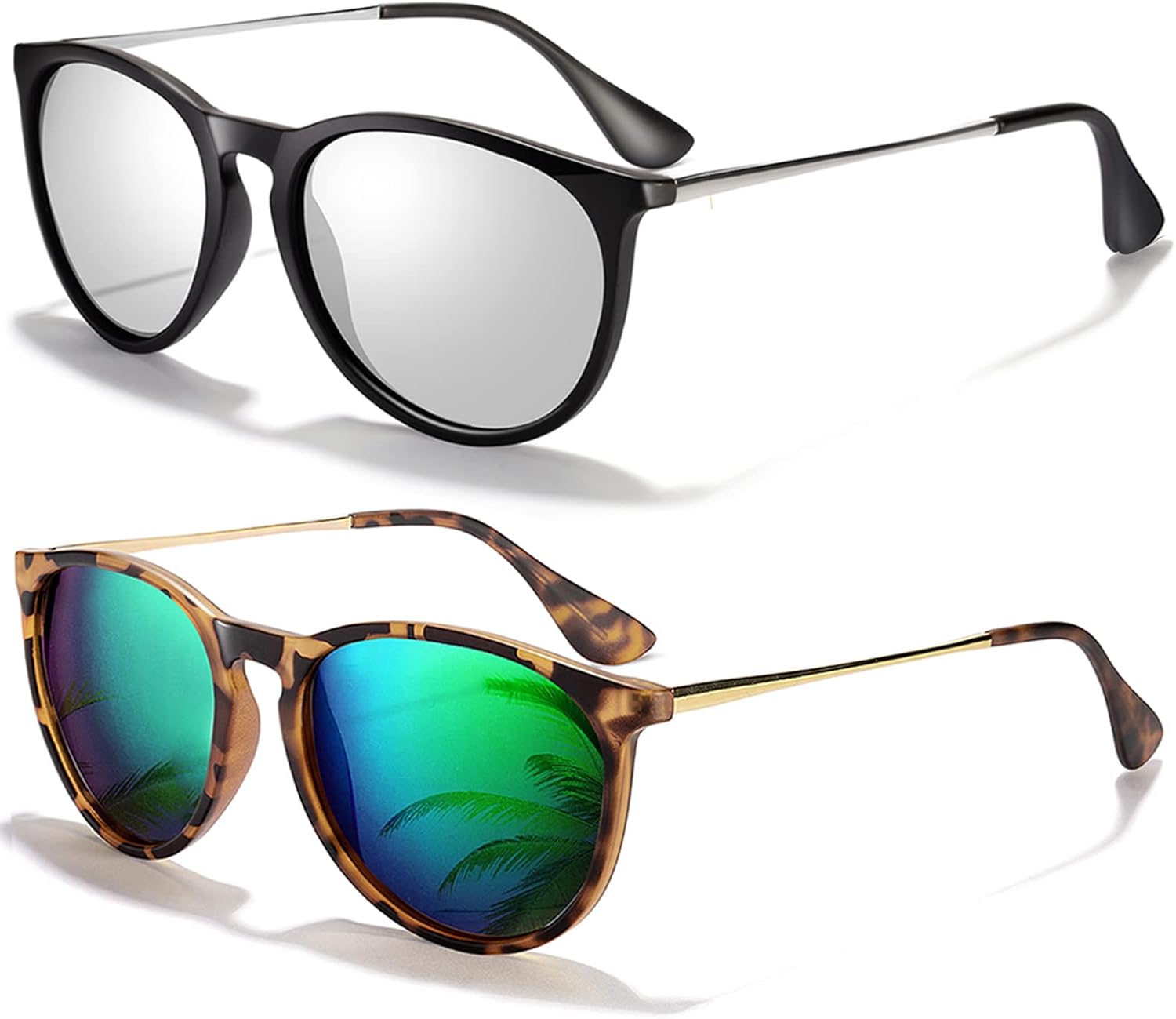 

Солнцезащитные очки CHBP для женщин и мужчин, поляризованные, с защитой от УФ-излучения, модные, винтажные, ретро, ​​с круглыми зеркальными линзами, C-2pack-black Frame Silver Lens+leopard Frame Green Lens