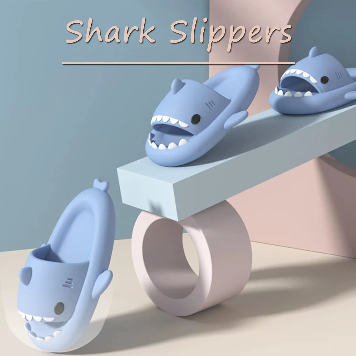 Шлепанцы Sharllen Shark для женщин и мужчин с милым забавным мультяшным дизайном, противоскользящие, с открытым носком, легкие летние шлепанцы с акулой, бежевый — фото 3