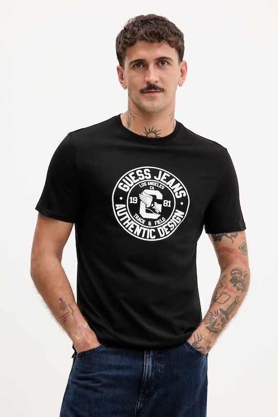 

Хлопковая футболка Guess Jeans, черный