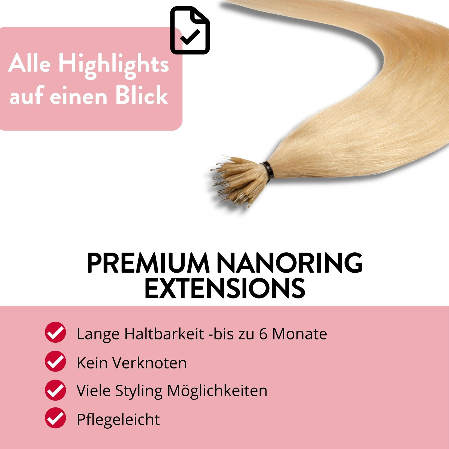 Накладные волосы nanoring extensions premium echthaar #9/0 lichtblond 1g Hair2Heart, количество 25 шт. — фото 3