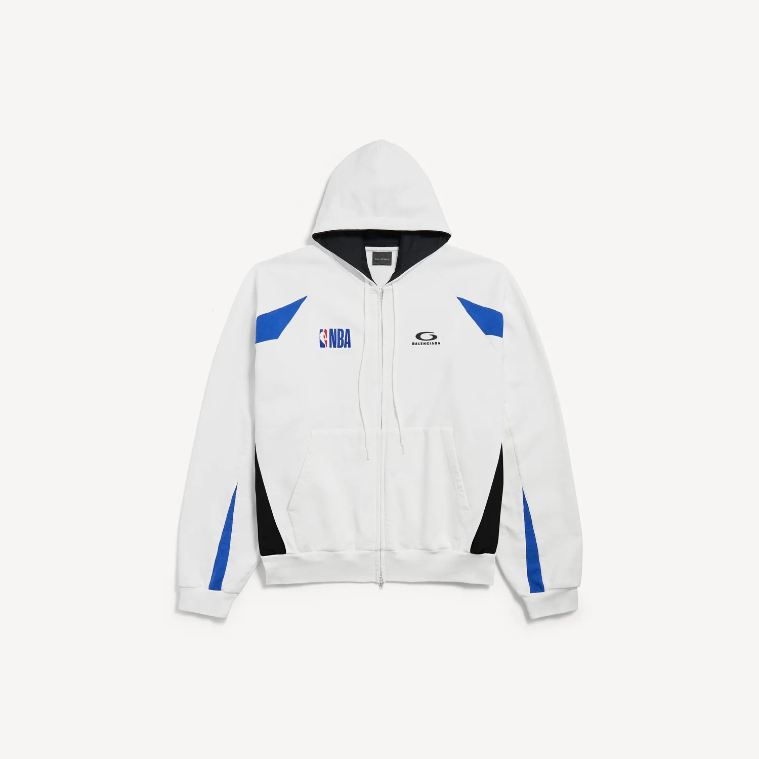 Мужское худи на молнии Balenciaga | Коллаборация с NBA, оверсайз, бело-многоцветное