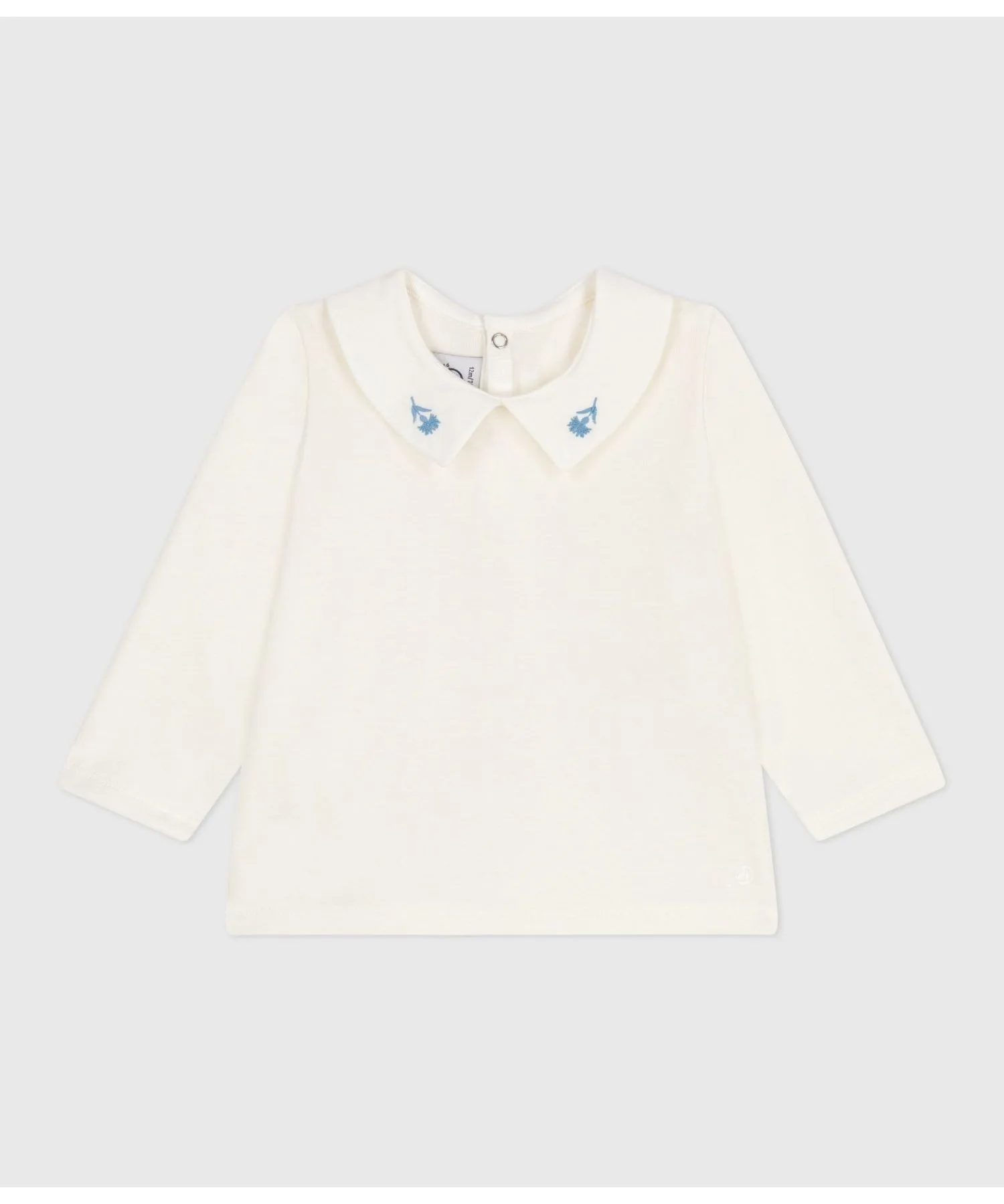 Детская блуза длинная рубашка однотонная с вышивкой PETIT BATEAU бежевая