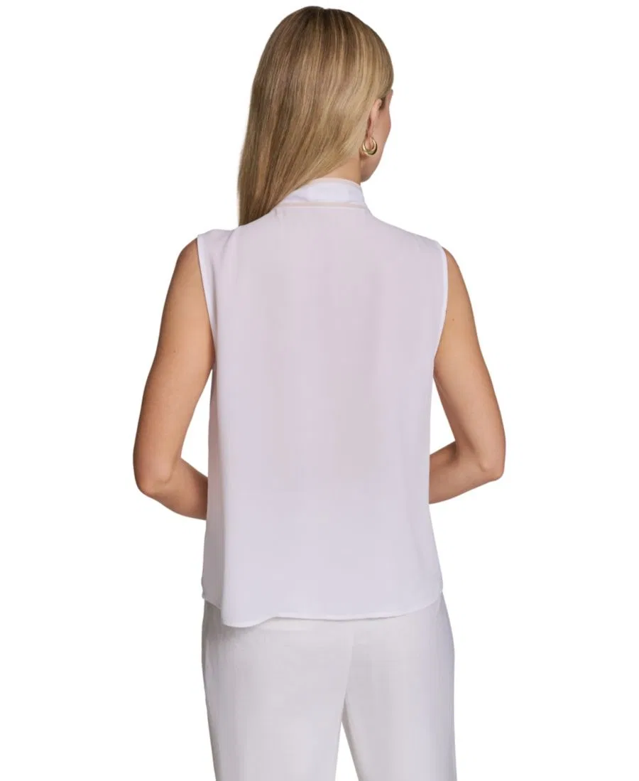 Женская плиссированная блузка без рукавов Calvin Klein, White — фото 2