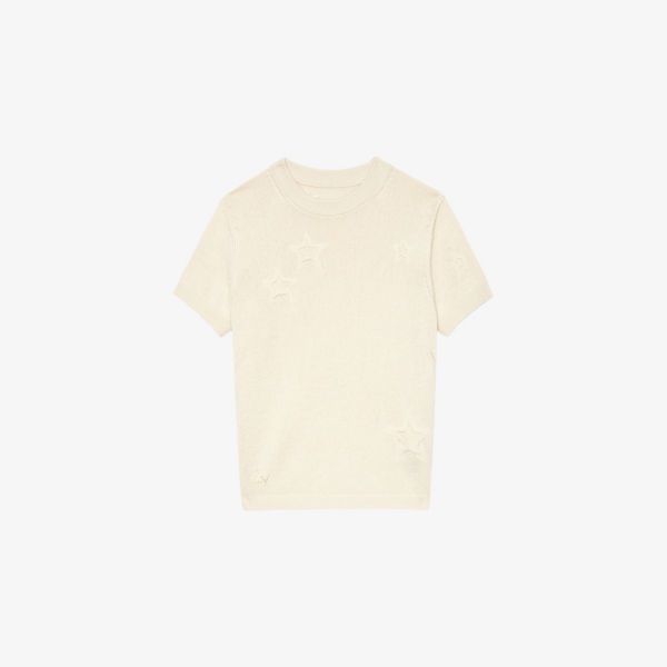 

Джемпер вязаный Zadig&Voltaire с коротким рукавом из смесового хлопка со звездами, экрю