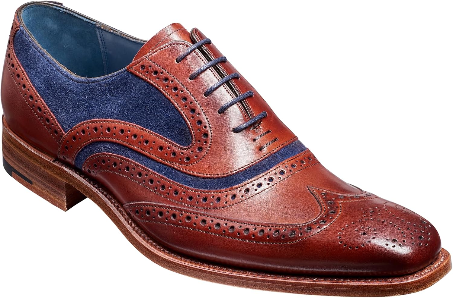 

Мужские туфли оксфорды BARKER McClean ручной работы из кожи - прошивка Goodyear, полностью кожаная подошва, премиальная телячья кожа - для официального и делового стиля, синий/розовый