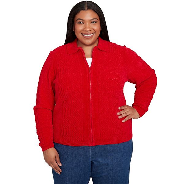 

Свитер с воротником из шенилла на молнии Plus size AlfRed Dunner, Red