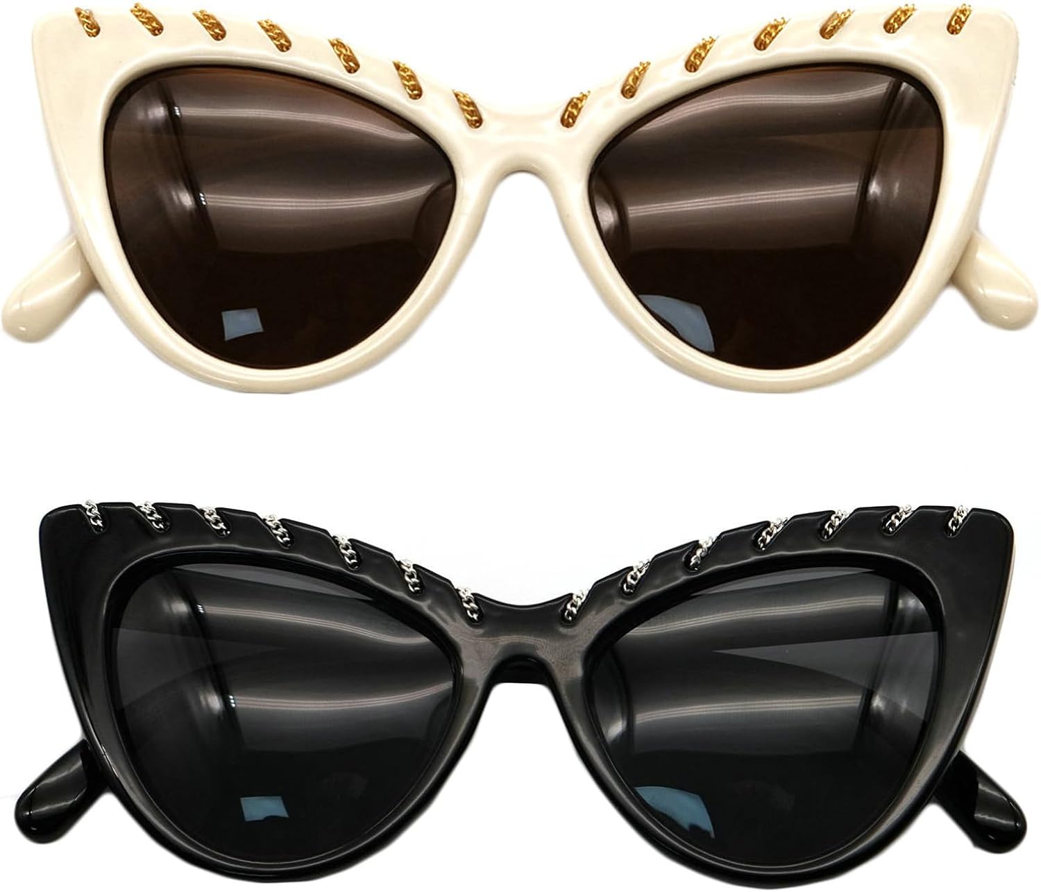 

Солнцезащитные очки Willochra Cat Eye с черным леопардовым принтом для женщин, модные, винтажные, ретро, ​​в стиле Y2K, забавные, с заклепками, в стиле панк, 2pcs-black&brown