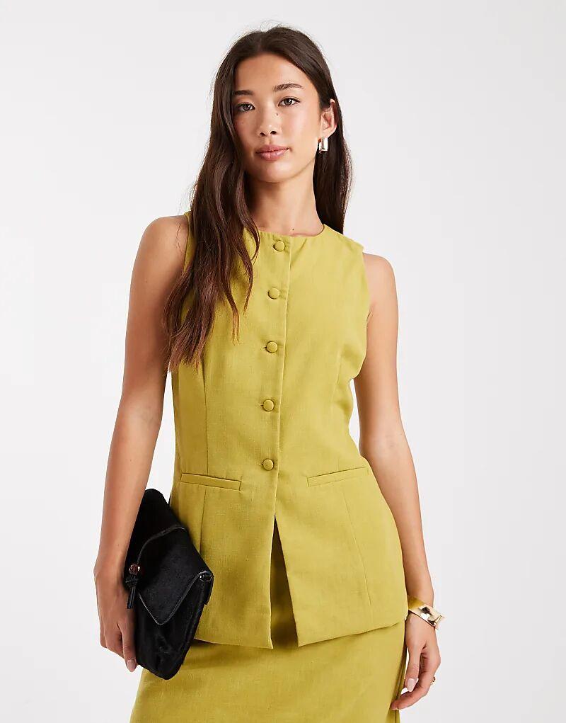 

Жилет Vero Moda с круглым вырезом, приталенный, цвета шартрез