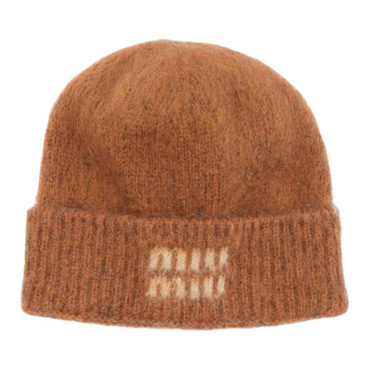 

Miu Miu Шапка-бини из мериносовой шерсти, женские, оранжевые