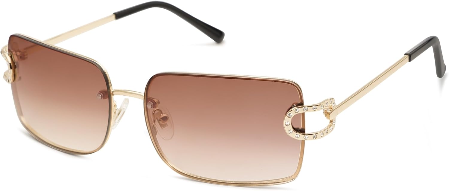 

Винтажные прямоугольные солнцезащитные очки SOJOS для женщин, большие, модные, без оправы, в стиле 90-х, с защитой от УФ-излучения UV400, модель Y2K, SJ1178, Gold/Brown Grading