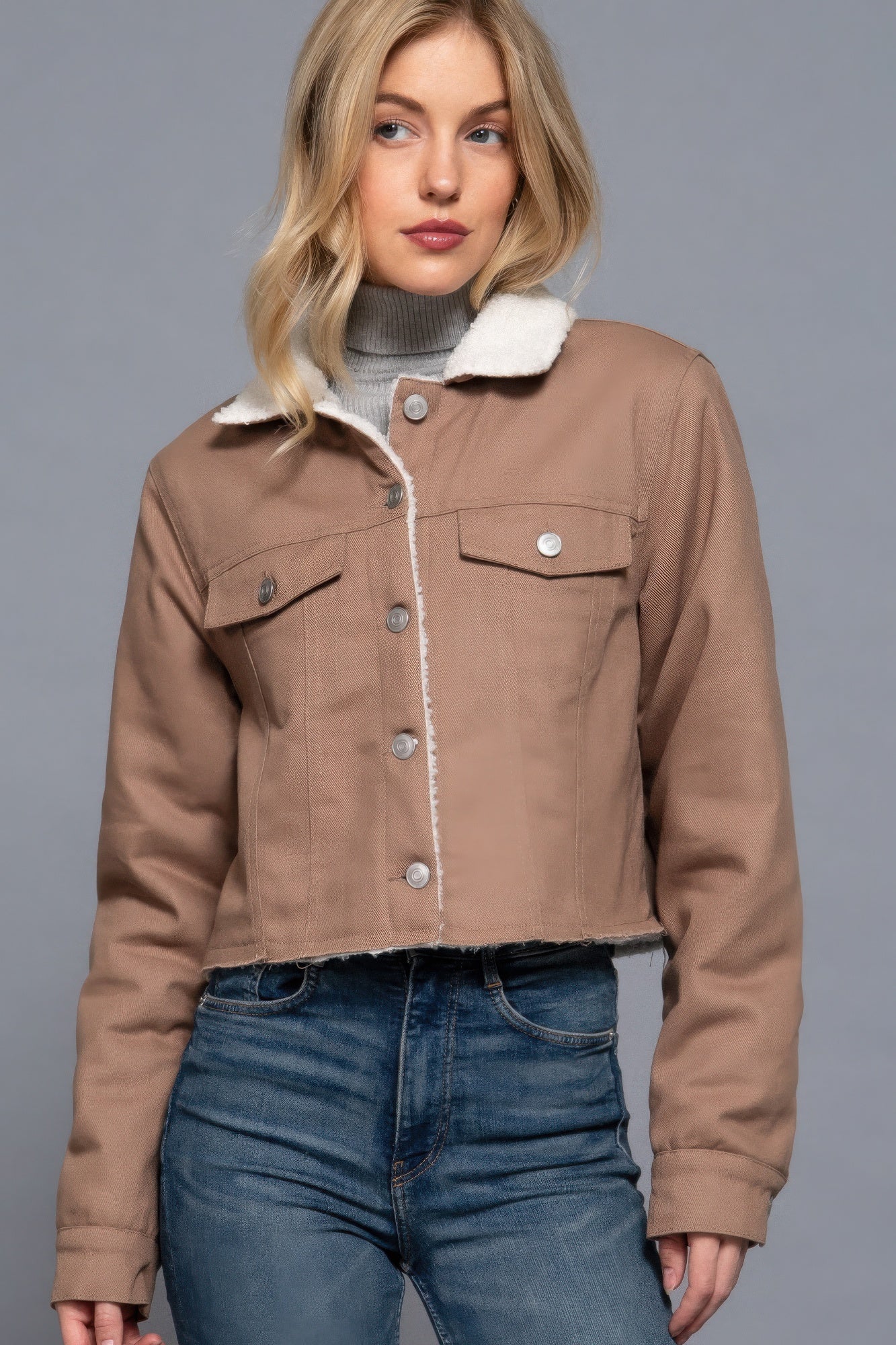 

Куртка из твила с застежкой на пуговицы и подкладкой из шерпы FASHNZFAB, цвет cocoa