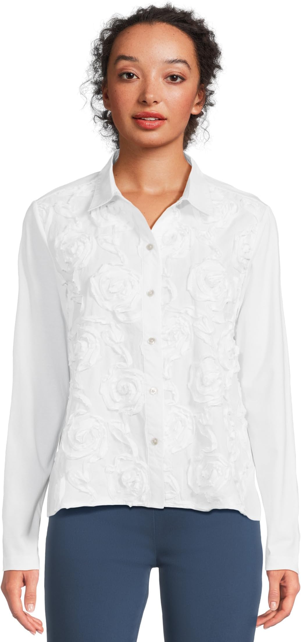 

Женская комбинированная рубашка с длинным рукавом из трикотажа и ткани с розеткой Elliott Lauren, White