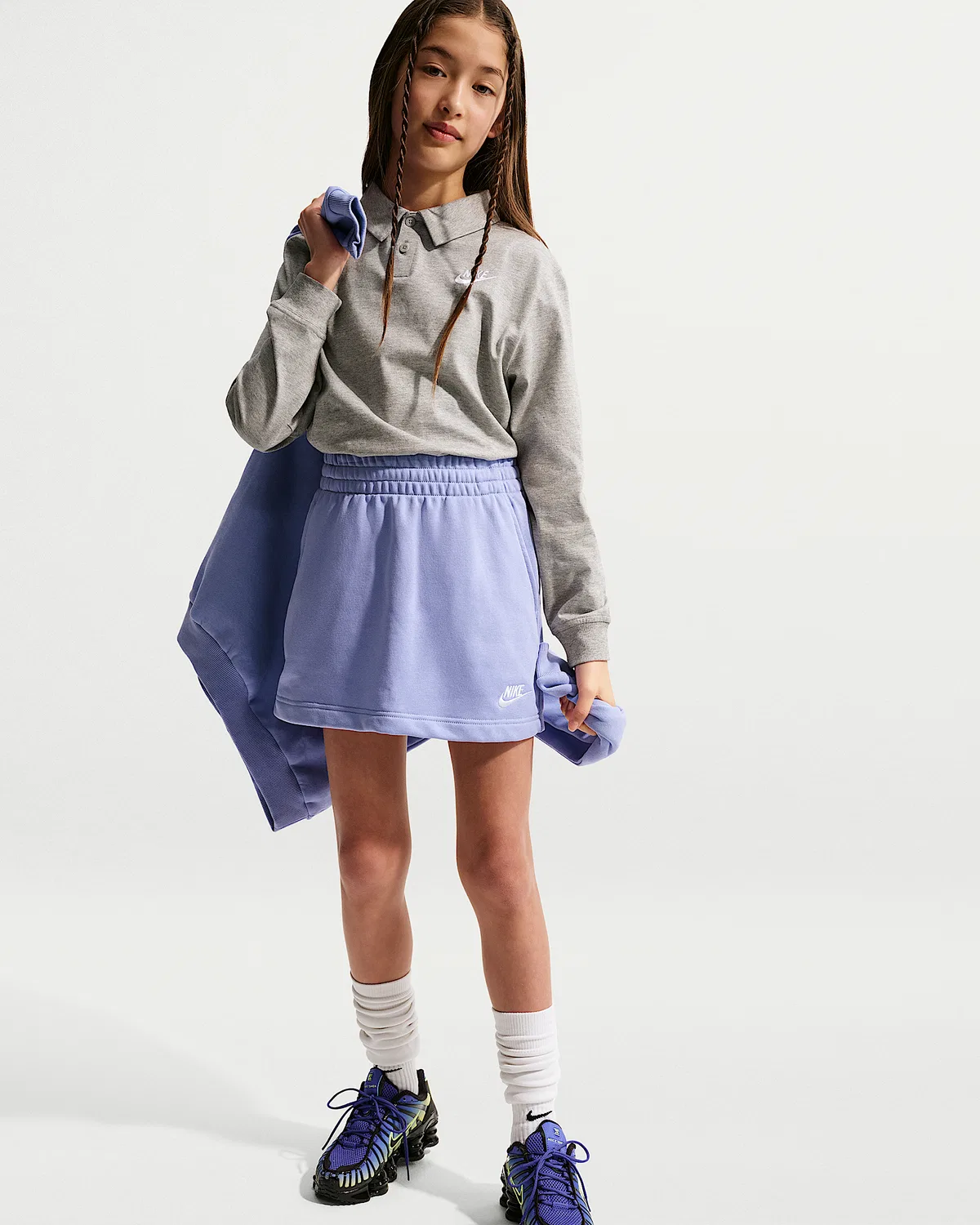Детская юбка Nike Sportswear Club из французского трикотажа, Light Thistle/Light Thistle/White — фото 4