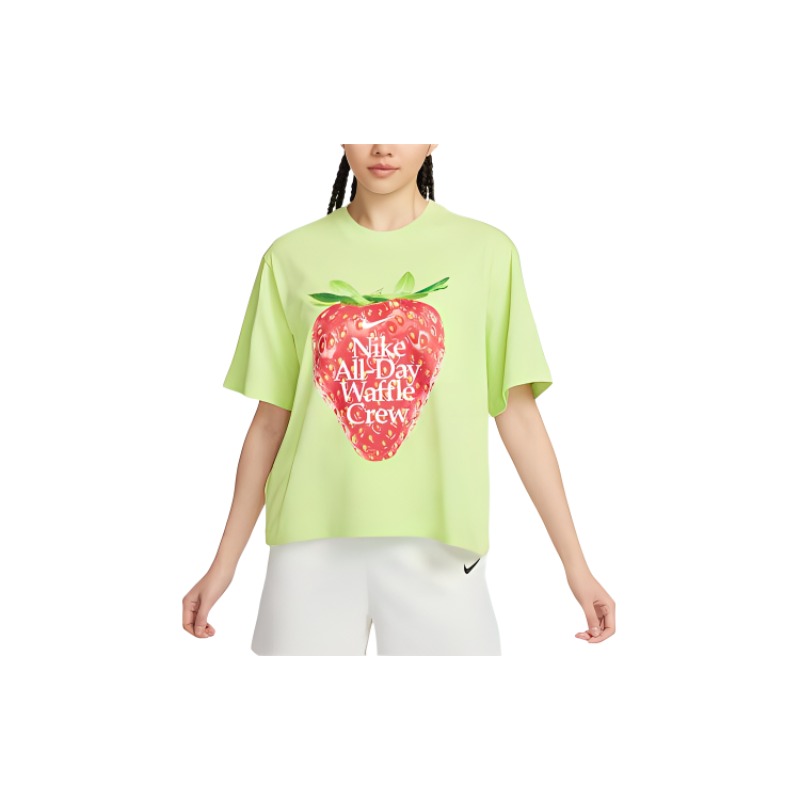 

Nike SS24 Футболка с заниженной линией плеч, женская, зелено-желтая