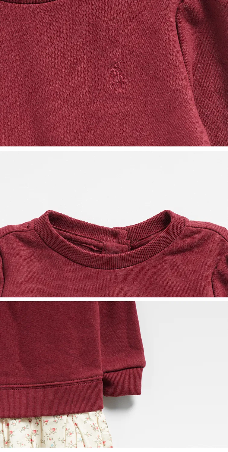 Детское красное флисовое платье с тканой юбкой и шортами-блумерами от Polo Ralph Lauren Children — фото 4