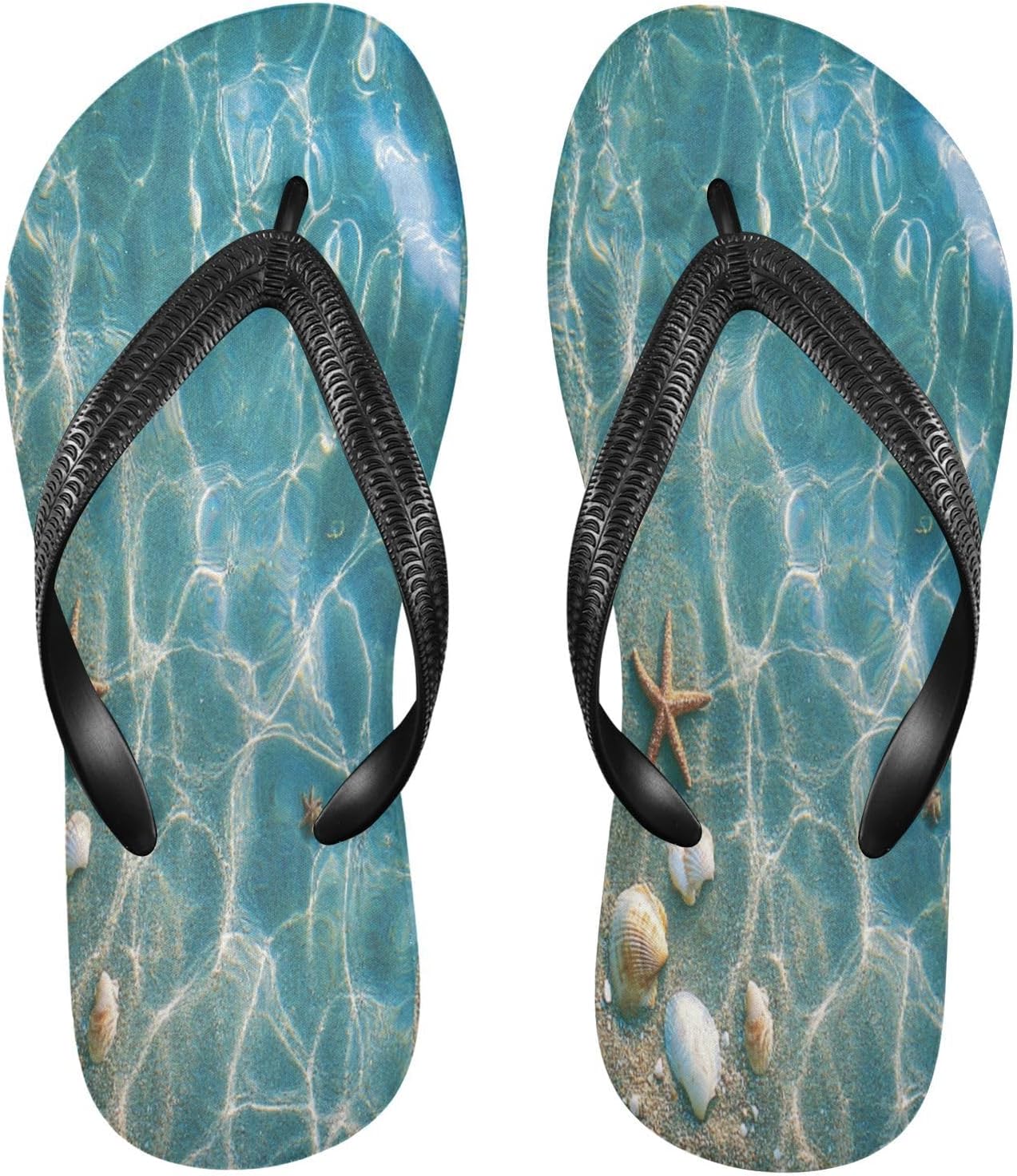 

Вьетнамки с изображением морской звезды и отражением воды, бирюзовые, для пляжа, с душем, резиновые, нескользящие, летние шлепанцы для женщин и мужчин Sinestour