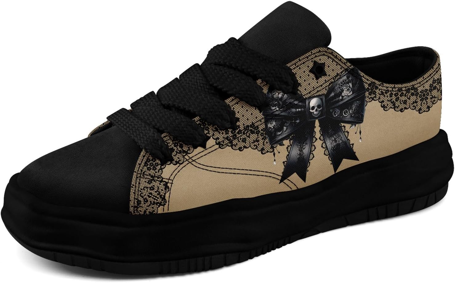 

Кеды с готическим принтом черепа для мужчин и женщин - низкие кеды из ткани с резиновой подошвой EVA, панк-стритвир мода Awsole, черный