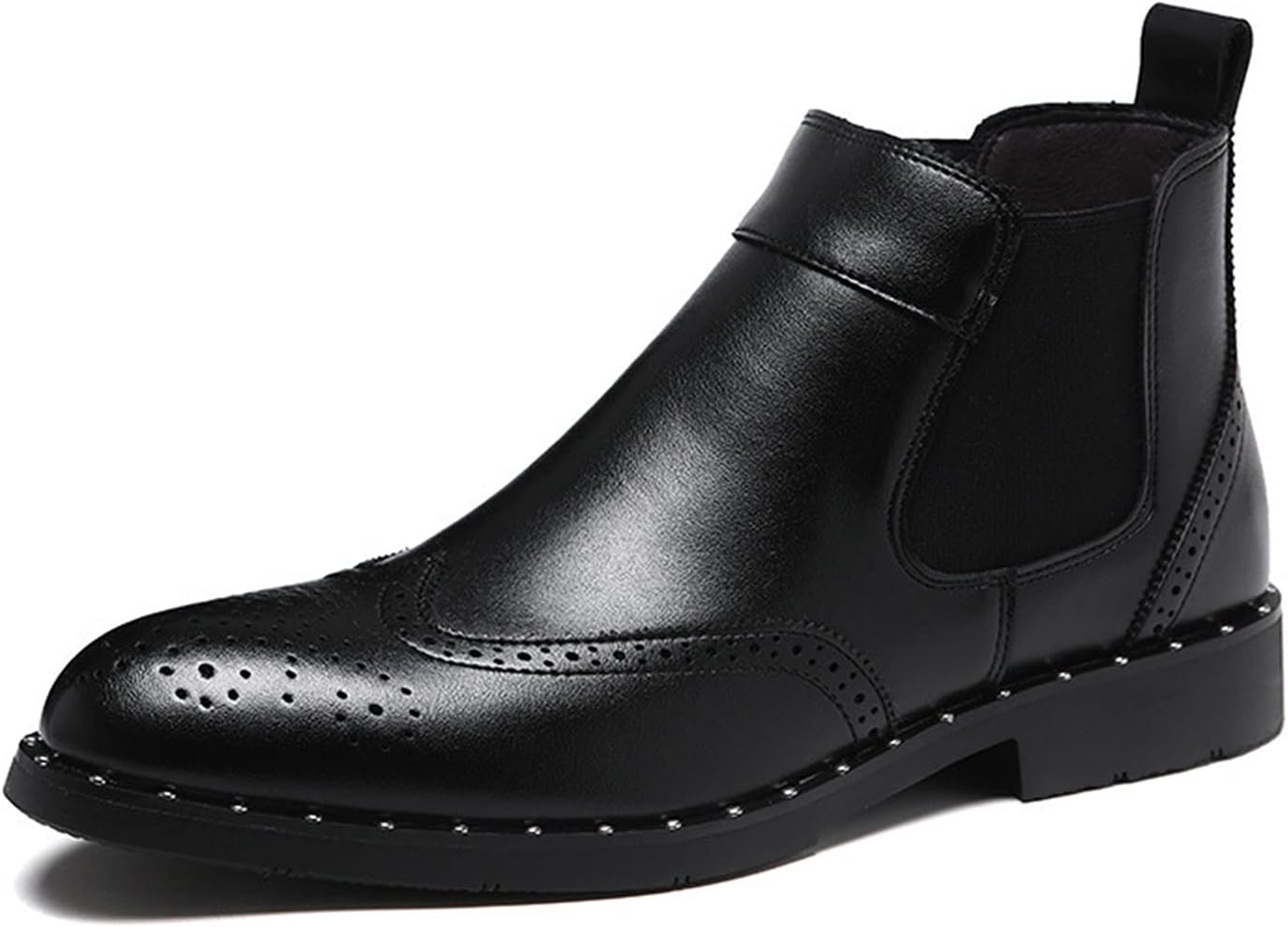 

Мужские ботинки с низким голенищем Wing Tip с узорной перфорацией, эластичной шнуровкой, потертым носком, заклепками, из веганской кожи, противоскользящие, легко надеваются, для повседневной и рабочей носки Xjsdjhount, черный