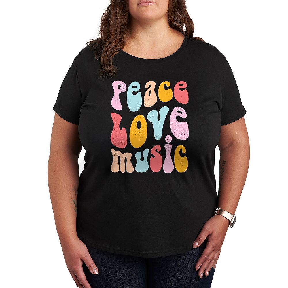 

Футболка Plus Peace Love Music с потертым рисунком, черный