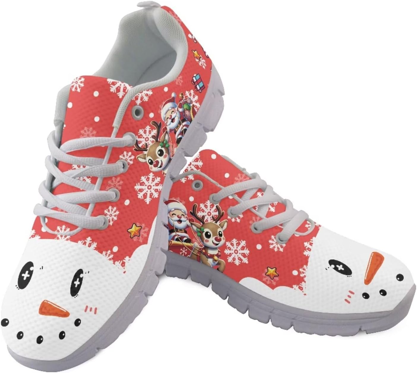 

Кроссовки Forchrinse для женщин и мужчин, шнуровка, прогулочные кроссовки, повседневные теннисные туфли, нескользящие сетчатые кроссовки, Santa Claus Snowman