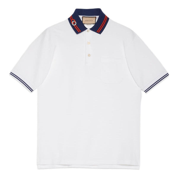 

Рубашка поло cotton piquet polo with interlocking g 'white blue' Gucci, белый