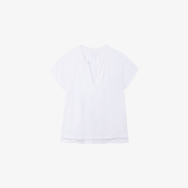 

Блуза с коротким рукавом из льняного джерси с оборкой The White Company, белый