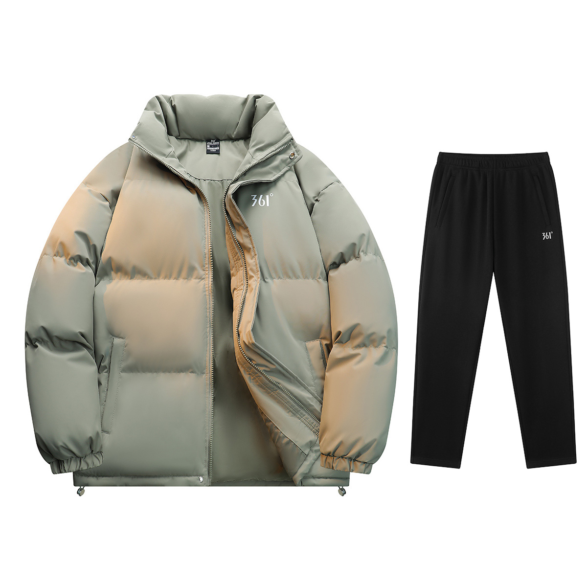 

Повседневная спортивная одежда Unisex с воротником стойкой Moderate 361°, mint зеленый puffer jacket+черный fleece-lined casual pants