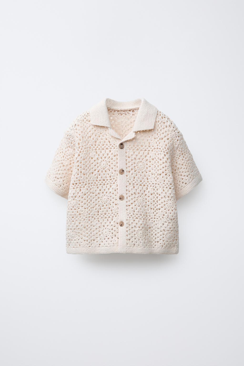 

Вязаная рубашка крючком ZARA, экрю
