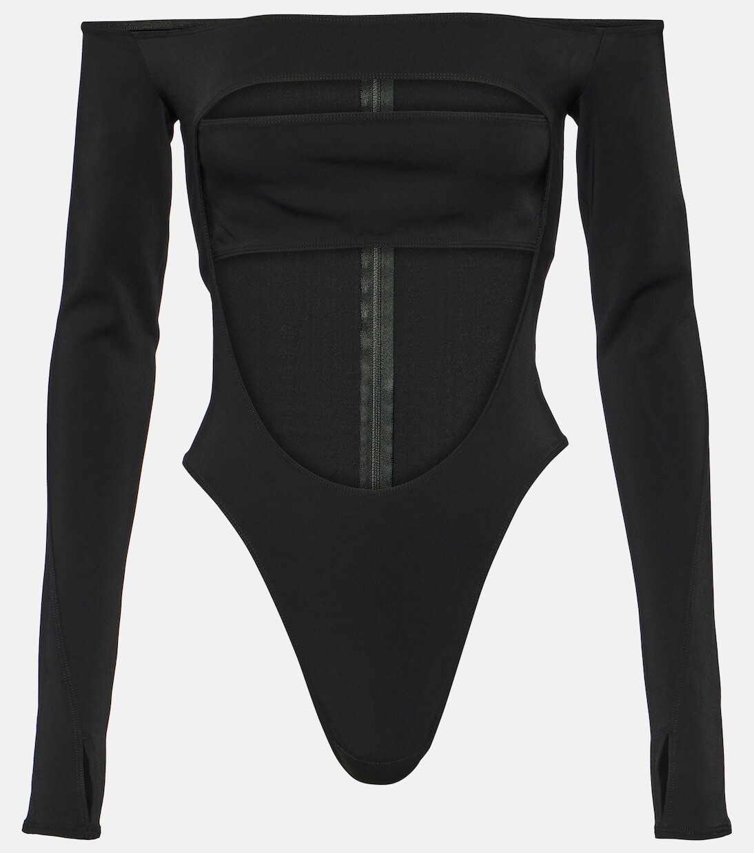

Боди с круглыми вырезами и открытыми плечами Mugler, черный