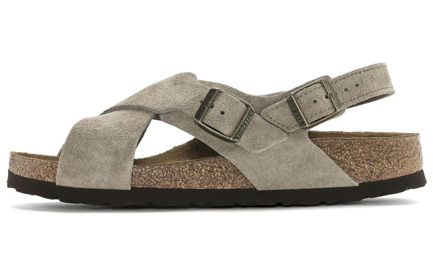 Birkenstock Женские сандалии Tulum Suede Leather Narrow Fit, серо-коричневые