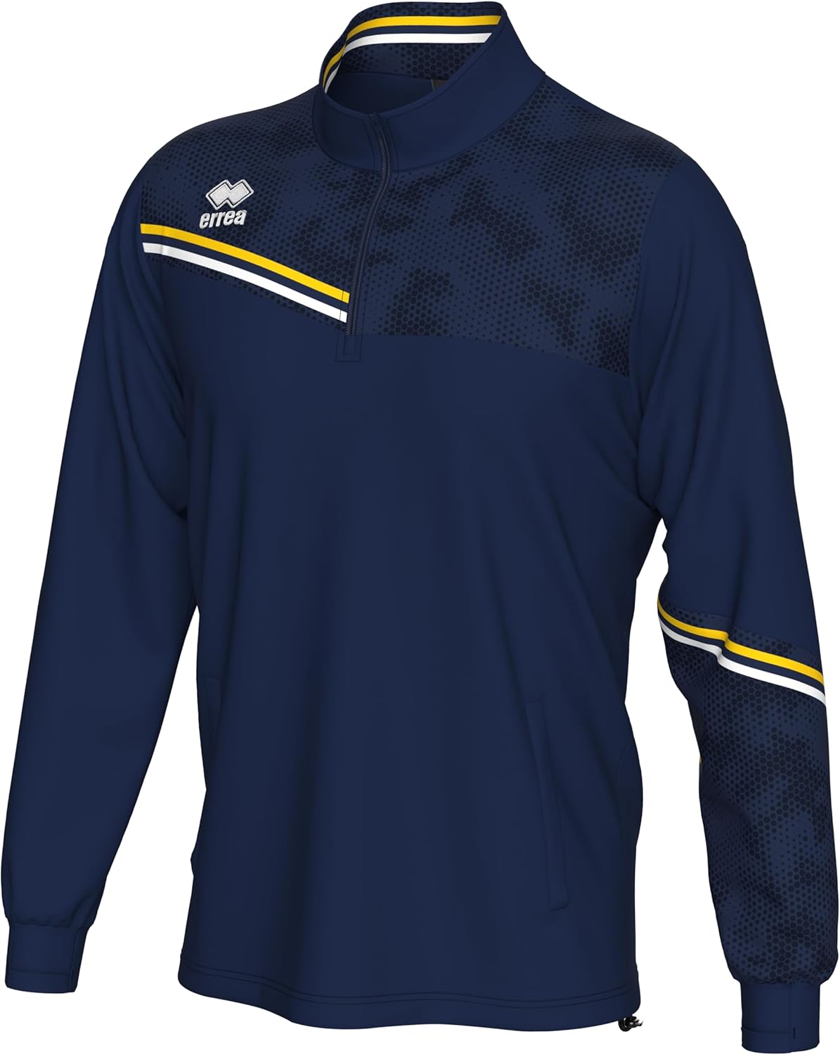 

Мужская толстовка ERREA ELIAS с застежкой-молнией до середины груди, боковыми карманами и вельветовыми штанинами. Оригинальная, темно-синий/желтый/белый