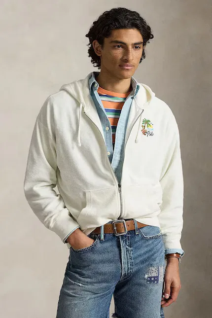Бежевая толстовка на молнии с капюшоном Polo Ralph Lauren