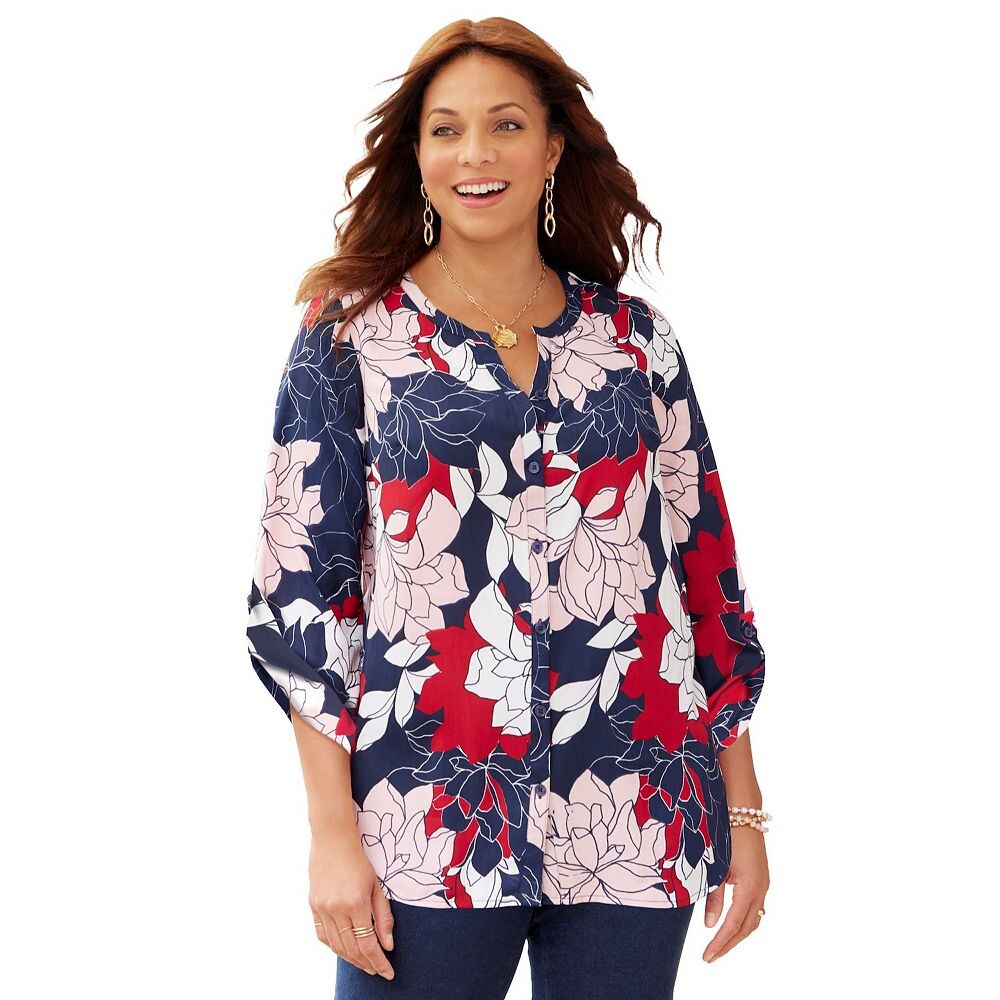

Женская блузка размера плюс Breezeway из жоржетаCatherines, цвет Classic Red Lined