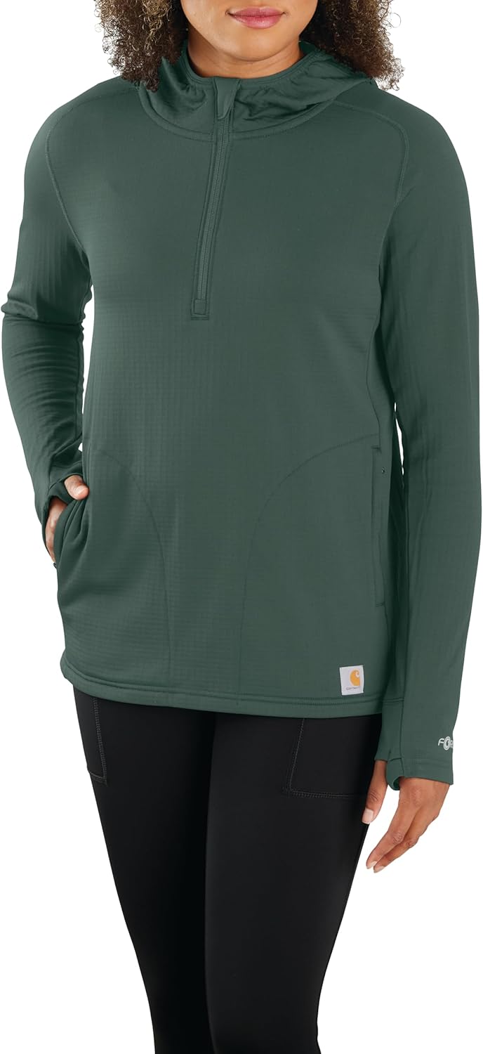 

Carhartt Women's 106456 Women's Force Relaxed Fit Half-Zip Hooded T-Shirt, Frosted Balsam