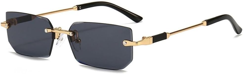 

Солнцезащитные очки без оправы для женщин и мужчин, модные прямоугольные очки в стиле ретро, ​​стильные, для лета и путешествий, с защитой от УФ-излучения UV400 HYYZZC, Black Grey