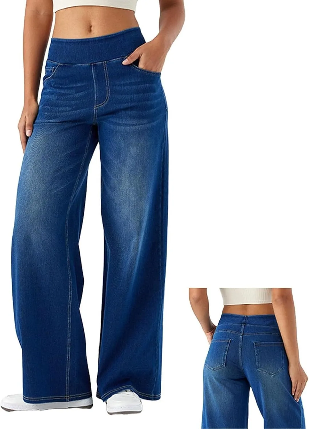 

Женские джинсы с высокой талией и эффектом стройности, широкие и эластичные