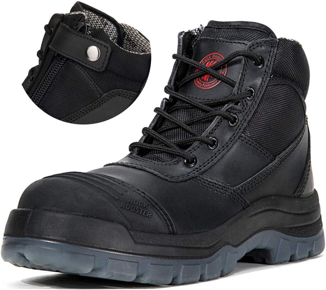 

Мужские ботинки ROCKROOSTER с боковой молнией, 5 стальным носком, шнуровкой, защитные сапоги, антистатические, водоотталкивающие, с молнией YKK, с технологией Coolmax, противоскользящие, дышащие, комфортные (AK050 AK050BK), Crisson Ak050bk