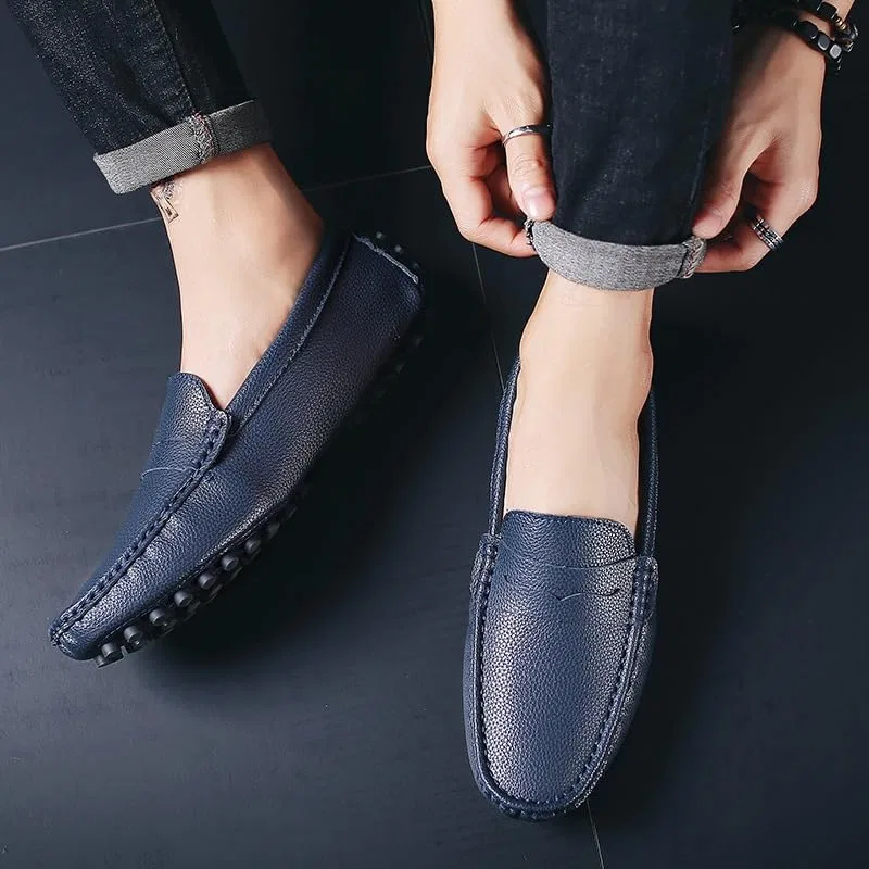 Лоферы кожаные нубук Loafers for Men Square Toe, синий PUGHGAETZF — фото 2