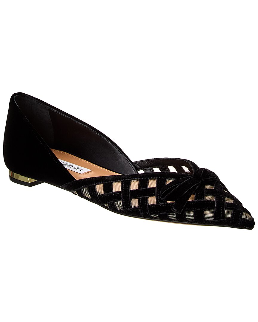 Aquazzura Romance Бархатные и сетчатые балетки, черный