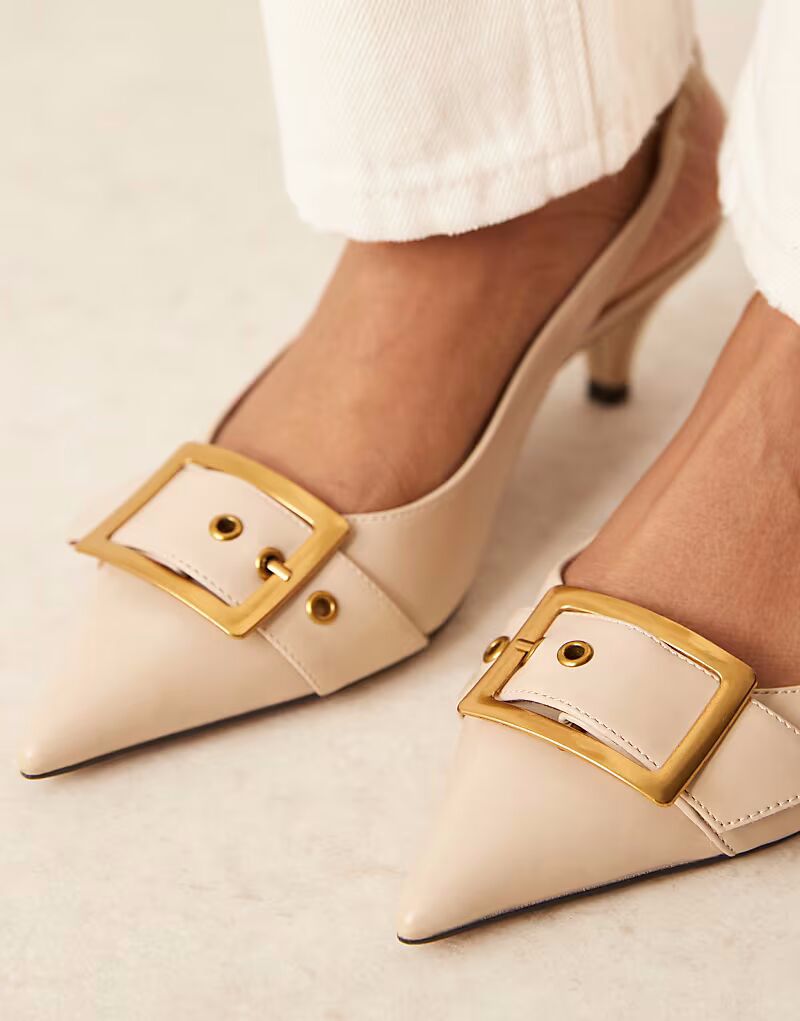 Туфли на каблуке-рюмочке ASOS DESIGN Stellar с пряжкой бежевого цвета — фото 3