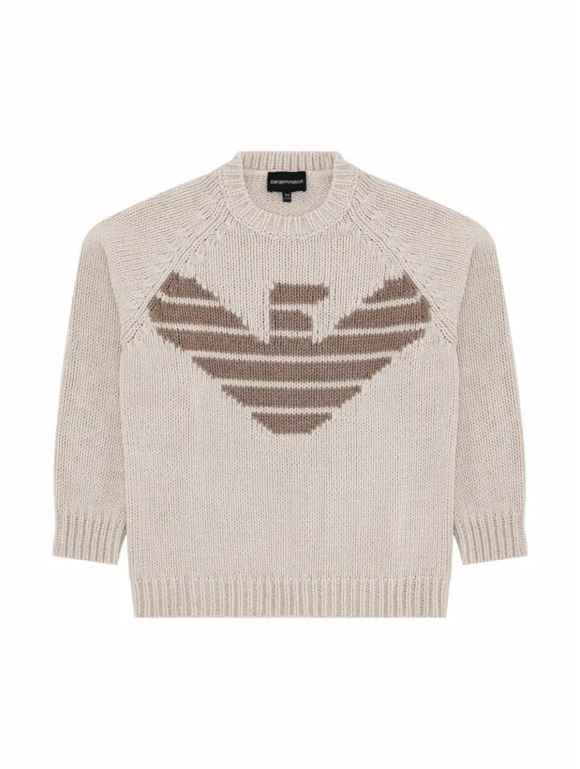 

Вязаный джемпер с логотипом EMPORIO ARMANI, бежевый