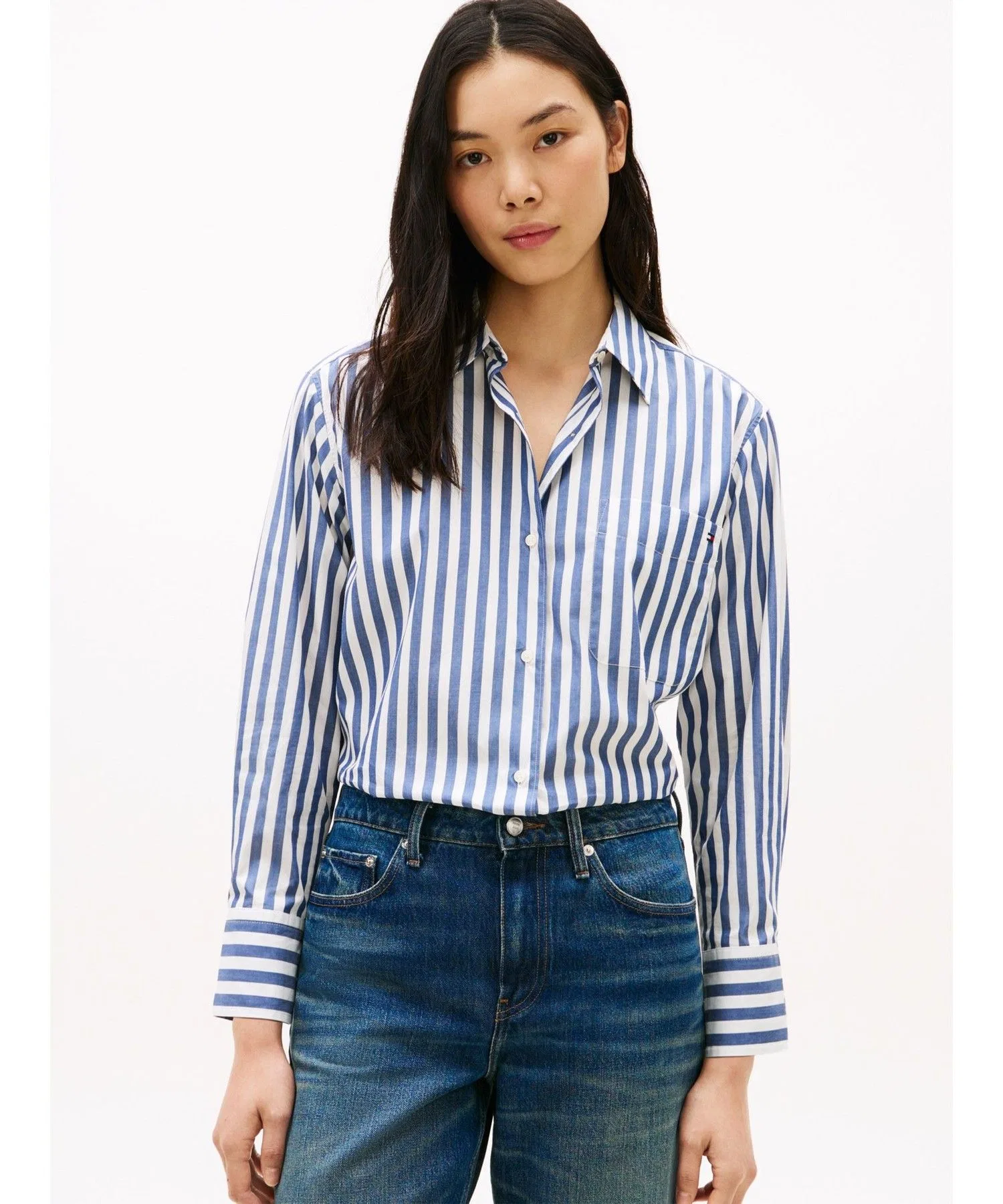 Женская рубашка Tommy Hilfiger из хлопка с длинным рукавом мультиколор