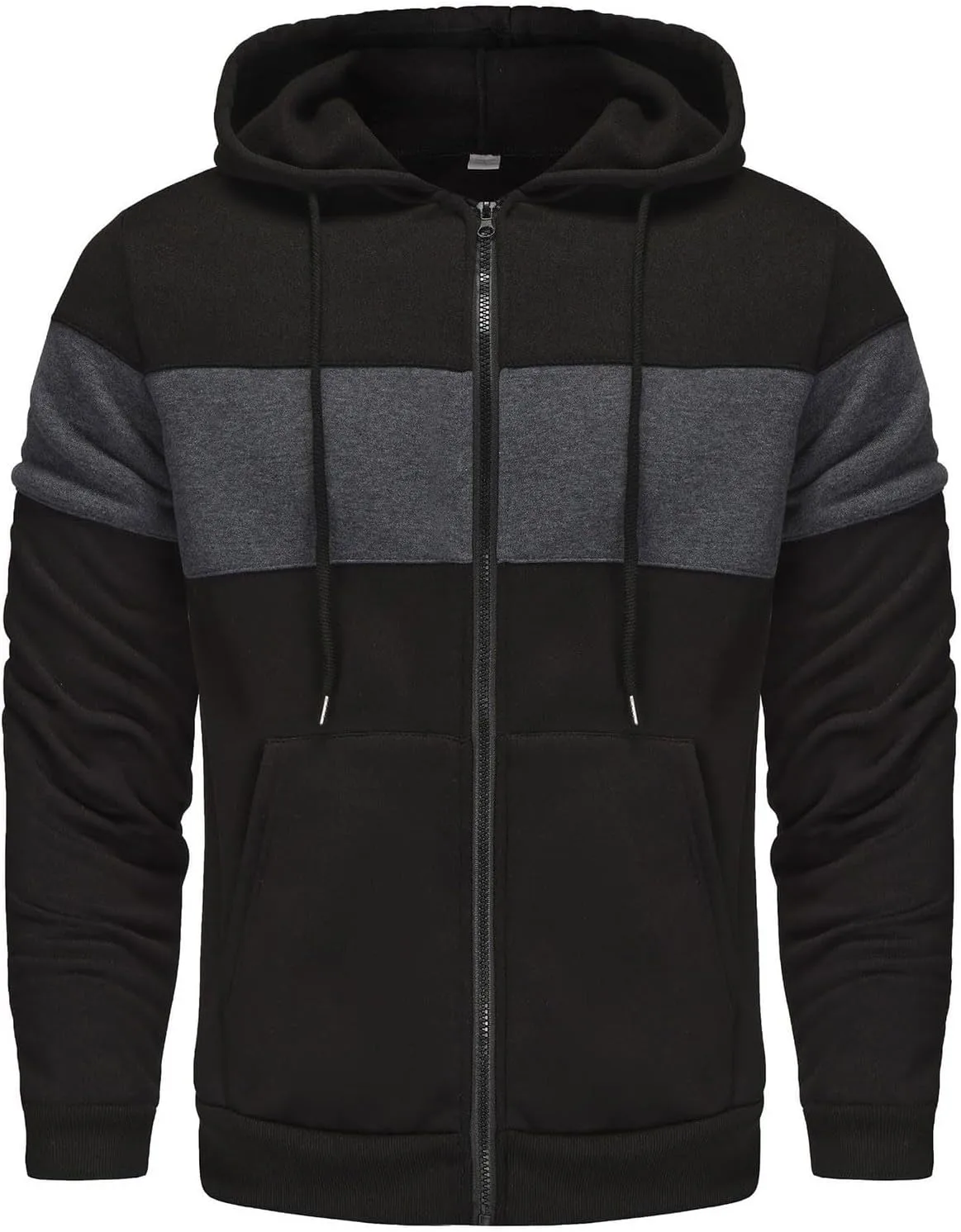 

Мужская худи с капюшоном на молнии, цветной блок QUNPIU