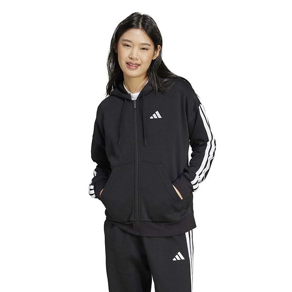 Женский худи на молнии с тремя полосками из флиса Adidas, Black