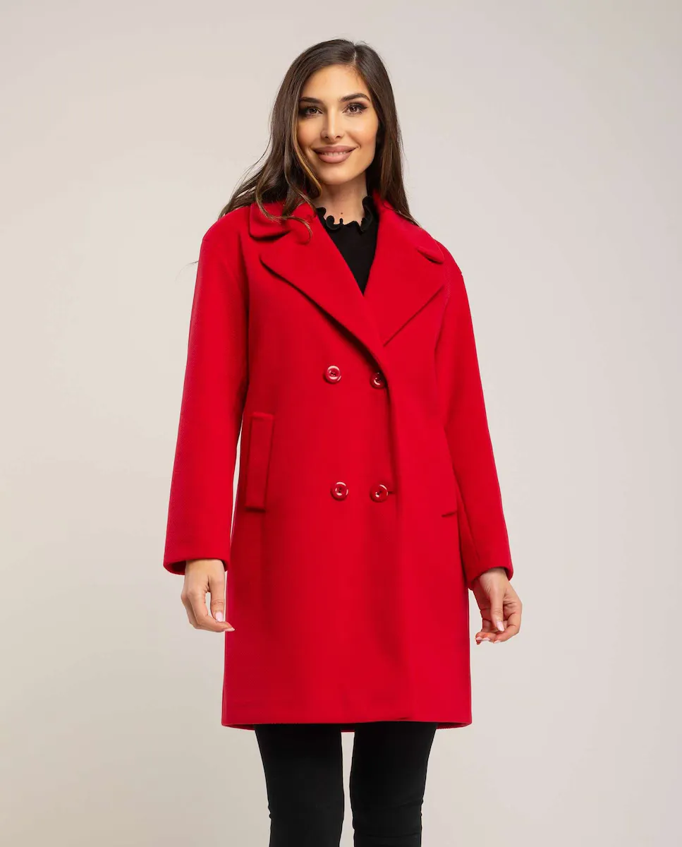 

Женское тканевое пальто с большим воротником с лацканами Fsh, красный