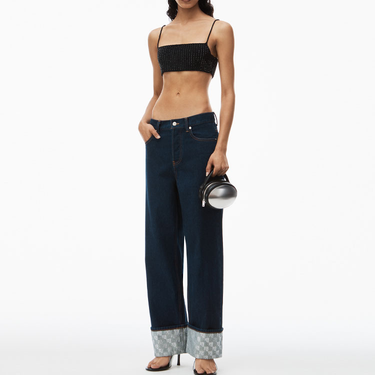 Кристально украшенные манжеты Широкие джинсы Alexander Wang, Синий — фото 3