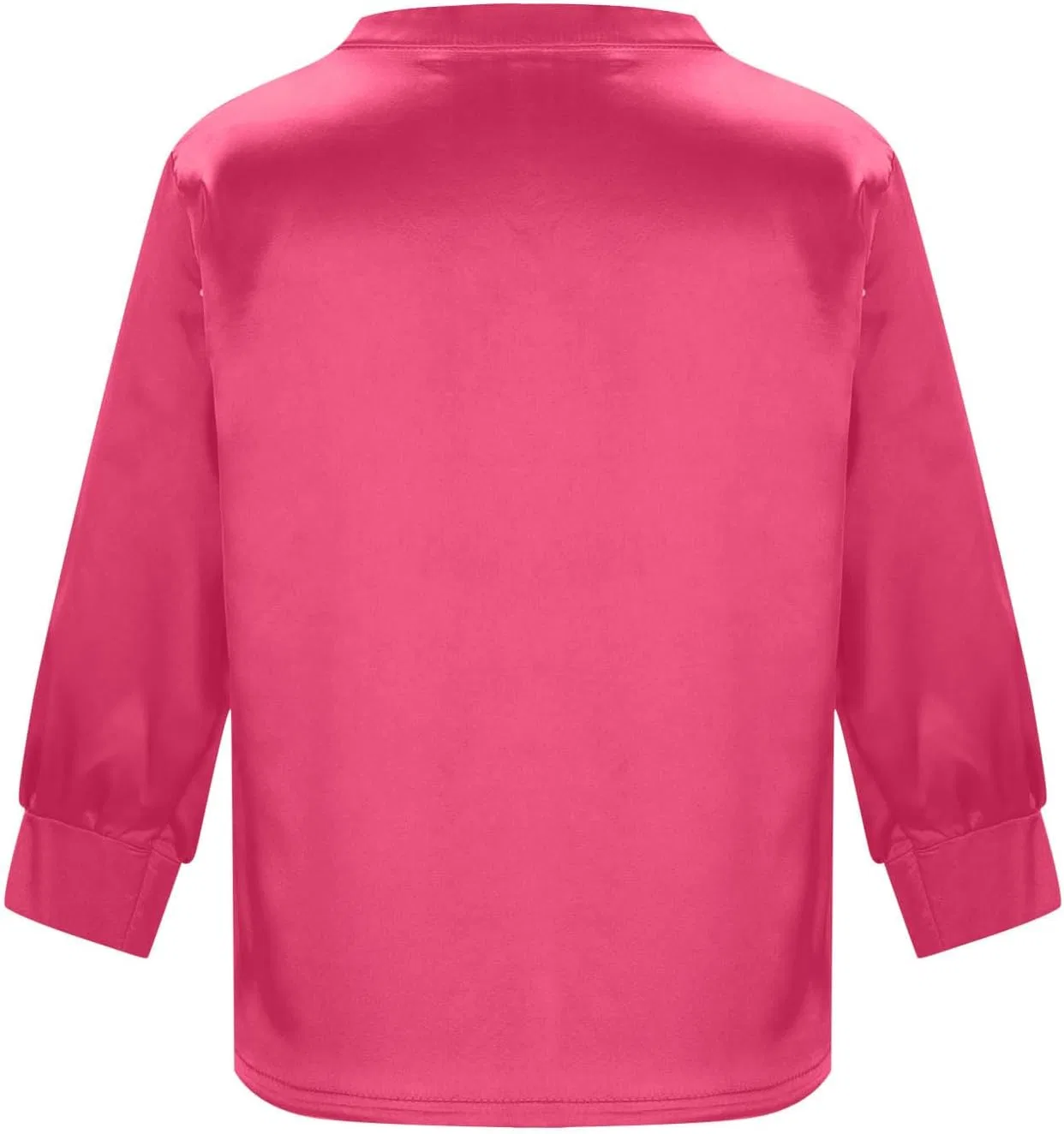Блуза детская с V-образным вырезом, рукав 3/4, сатиновая, Hot Pink — фото 3