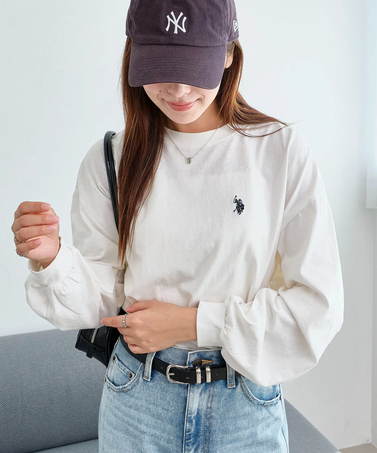 Женская футболка U.S. POLO ASSN. с вышивкой и длинным рукавом белая