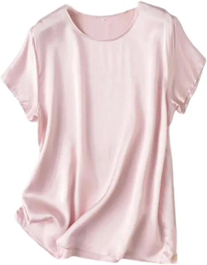 

Женская летняя футболка из шелка с коротким рукавом и круглым вырезом