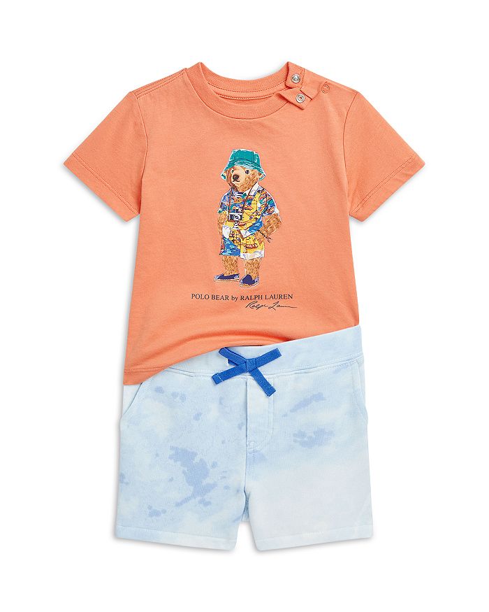 

Детский комплект: футболка с медвежонком Polo и шорты из махры - Baby Ralph Lauren, оранжевый